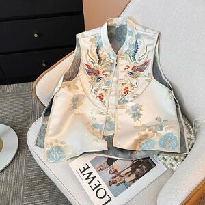 Embroidered Cream and Blue Women's Top